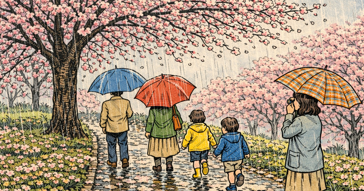 Cmonchan standing in the rain watching cherry blossoms in full bloom