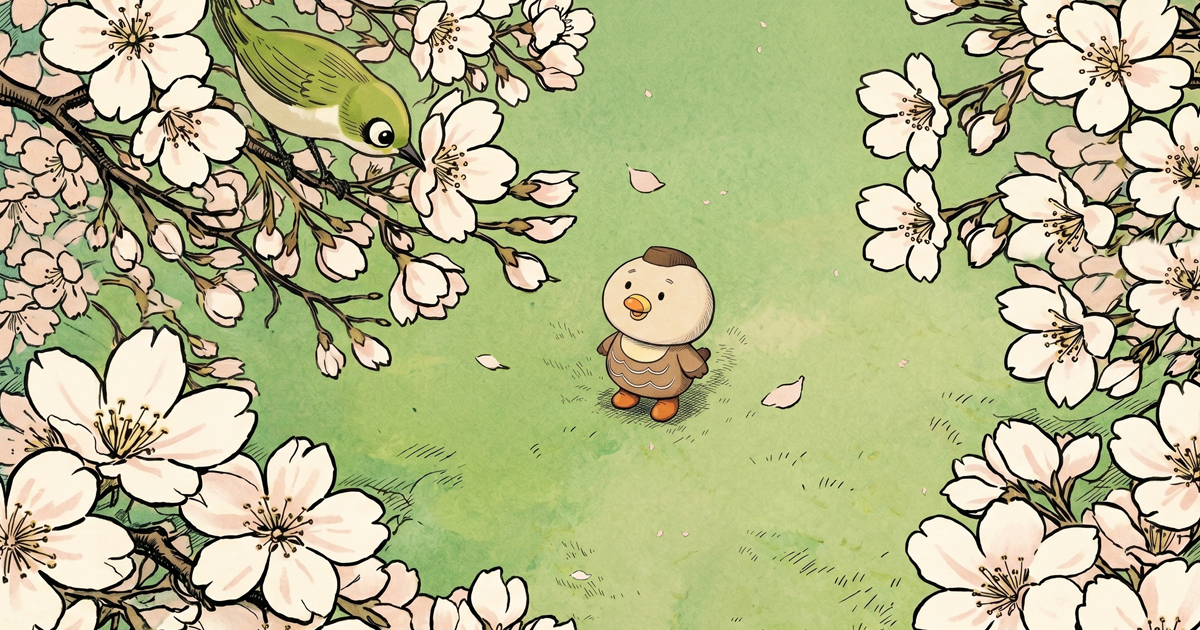 Cmonchan sunbathes in a park under cherry blossoms on a quiet spring day