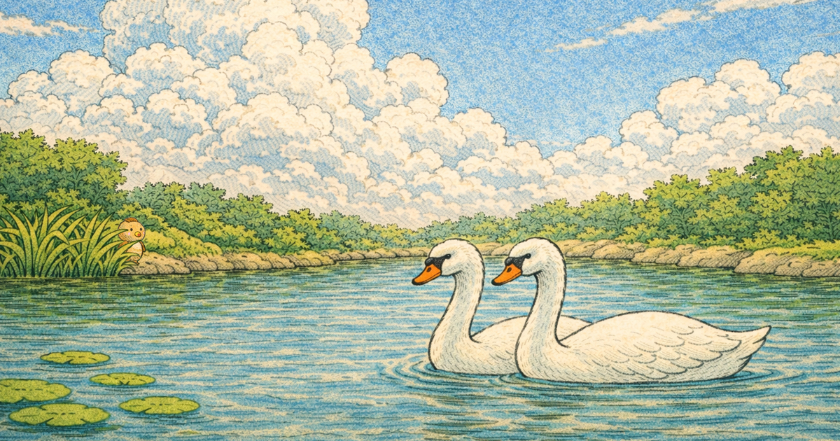 Cmonchan watches swans gliding across the pond