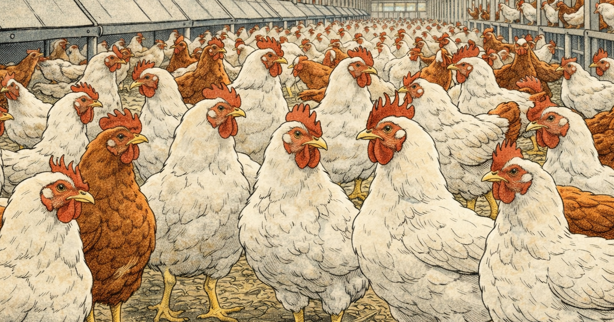 Cmonchan watches hundreds of chickens on a big screen and turns away