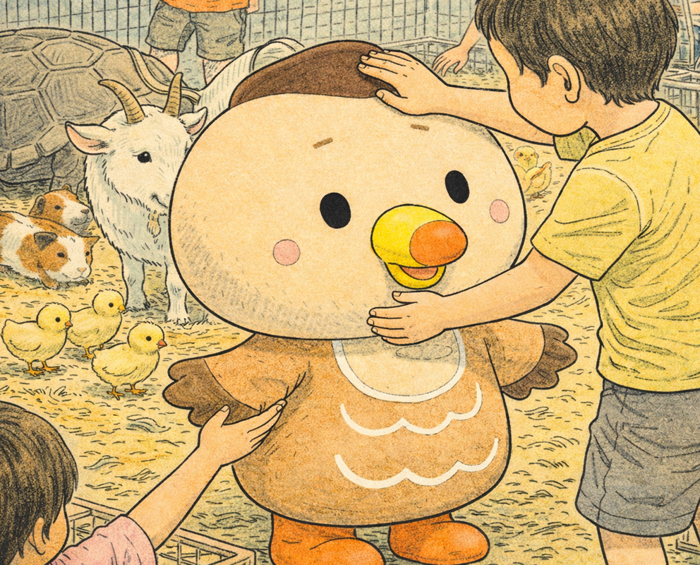 Cmonchan among animals at a summer festival with fireworks in the sky