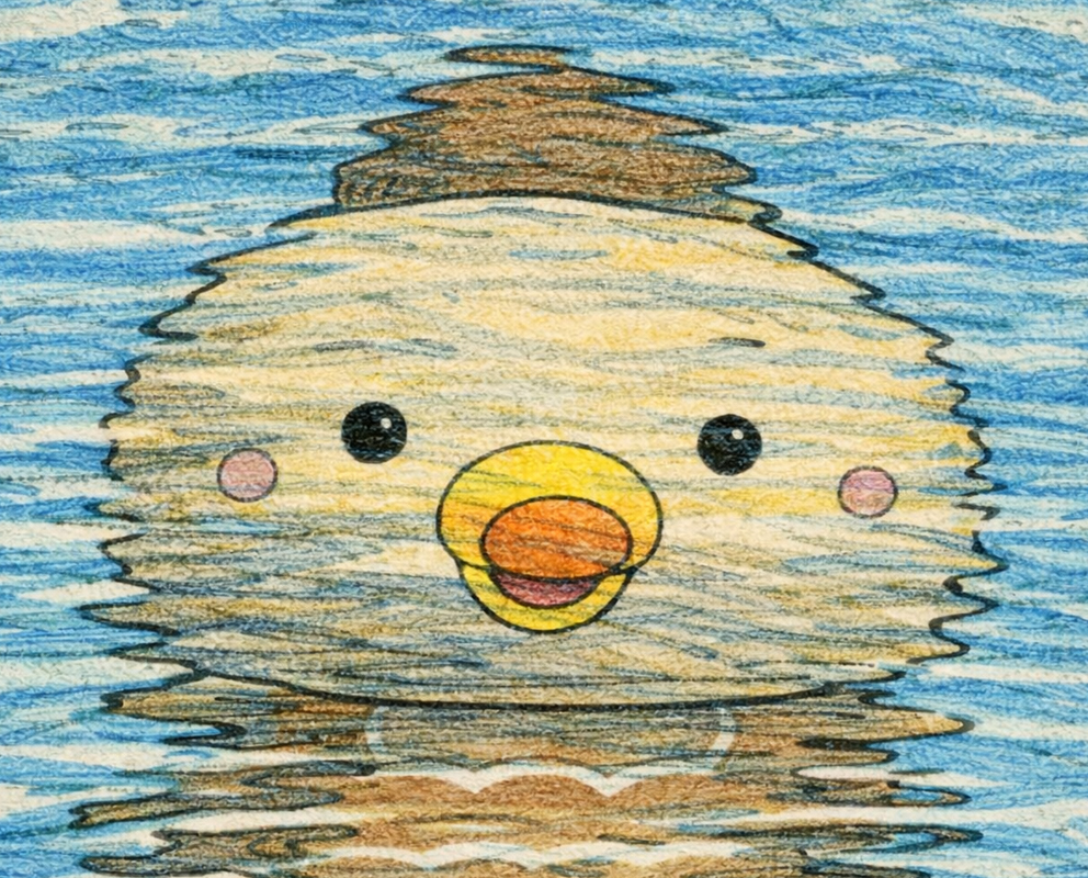 Cmonchan sees a kawaii reflection of itself in the pond water at the park